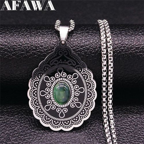 Collier Ras Du Cou En Cristal Naturel Pour Femme, Long, Ovale, Fleur Verte, En Acier Inoxydable, Bohémien, Bijoux En Argent