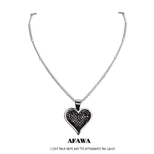 Collier Pendentif Coeur Noir En Acier Inoxydable Pour Femmes, Petit Bijou À Breloques Couleur Argent, Chaîne