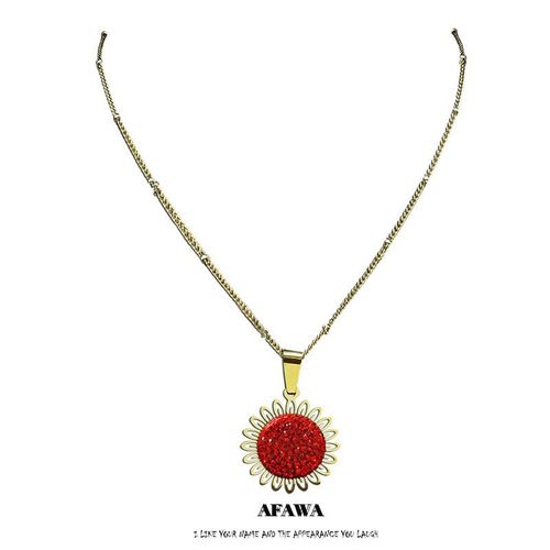 Colliers À Breloques En Acier Inoxydable, Cristal Rouge, Fleur De Soleil, Couleur Or, Petits Colliers, Chaîne, Bijoux Girasol