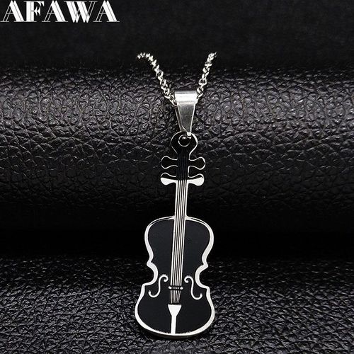 Collier De Violon En Acier Inoxydable Pour Femmes Et Hommes, Petite Musique, Chaîne En Émail Noir, Bijoux Moda Mujer 2021 N1887s01