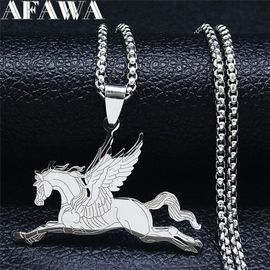 Collier Cheval Avec Ailes En Acier Inoxydable, Bijou Pour Homme Et Femme, Chaîne, Couleur Argent, Animal, N2206s01, 2021