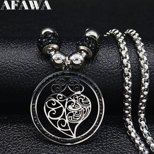 Collier Chaîne En Acier Inoxydable Cristal Noir Pour Femmes, Perle, Argent, 2021