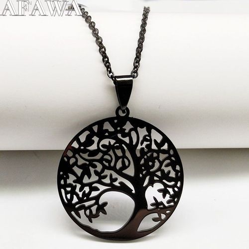 Collier Chaîne Arbre De Vie En Acier Inoxydable Pour Femmes, Couleur Noire, Pendentif, Bijoux Colgantes Mujer Moda N34s01, 2021