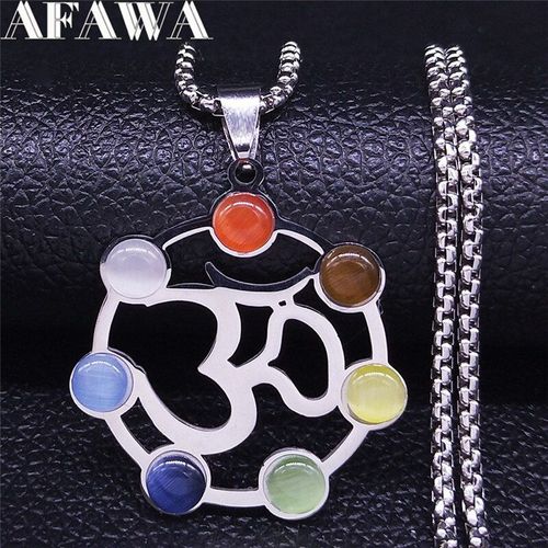 Collier Chaîne En Acier Inoxydable Pour Femmes, 7 Couleurs, Chakras Yoga, Pendentif Couleur Argent, Bijoux, N4230s01