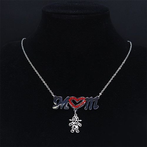 Colliers En Acier Inoxydable Pour Fille, Chaîne En Cristal Rouge, C¿Ur, Maman, Femmes, Couleur Argent, Bijoux, Ny106s01