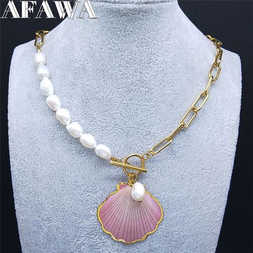 Collier À La Mode Avec Pendentif En Coquillage Pour Homme Et Femme, Chaîne En Acier Inoxydable, Couleur Or, Ni54s01, 2021