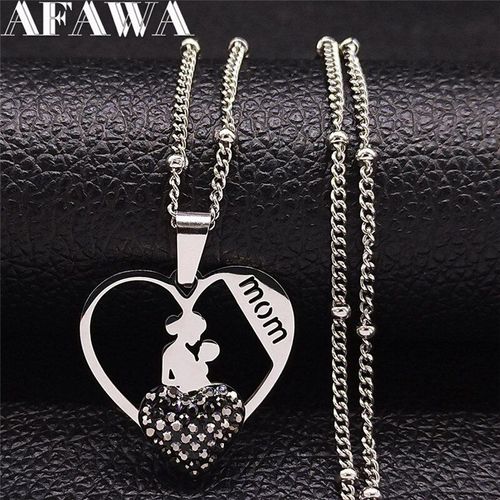 Collier À Breloques En Acier Inoxydable Pour Mère Et Bébé, Couleur Argent, Bijoux En Forme De C¿Ur, Pour Femmes, N4819s01
