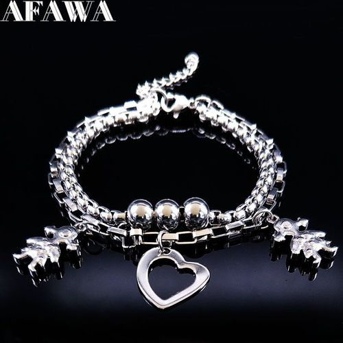 Bracelet Double Pour Filles, Couleur Argent, En Acier Inoxydable, Pour Femmes, Amour, Bijoux, B61445, Nouvelle Collection 2021