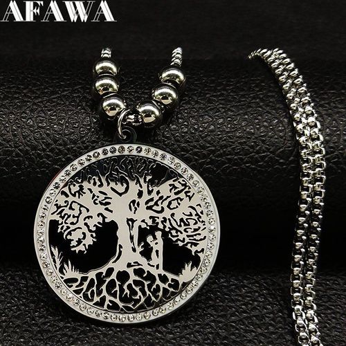 Collier Chaîne Arbre De Vie Pour Couple, En Acier Inoxydable, Couleur Argent, Perle, 2021, N22s01
