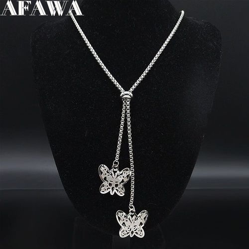Collier Avec Chaîne En Acier Inoxydable Papillon Pour Femmes, Collier Long, Couleur Argent, Pendentifs, Bijoux Cadeau De Noël, N19907