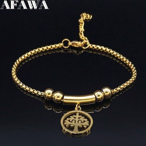 Bracelet À Chaîne Avec Arbre De Vie Pour Femmes, En Acier Inoxydable, Couleur Or, Bijoux De Charme, À La Mode, 2021, B18430