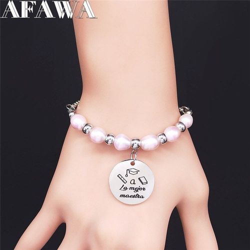 Bracelets Ronds En Acier Inoxydable, Perles D'eau Douce Roses, Couleur Argent, Bijoux Joyas1729
