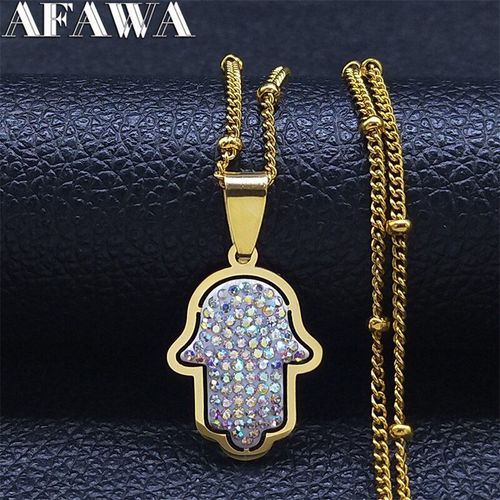 Colliers À Main En Acier Inoxydable 2021, Petit Cristal Blanc Hamsa, Couleur Or, Bijoux À Breloques, N8046s01