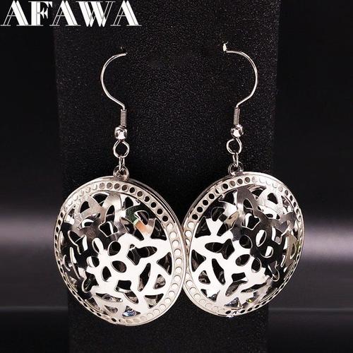 Boucles D'oreilles En Acier Inoxydable Pour Femmes, Motif Floral, Couleur Argent, Bijoux À La Mode, Grandes Tailles, E612329, 2021