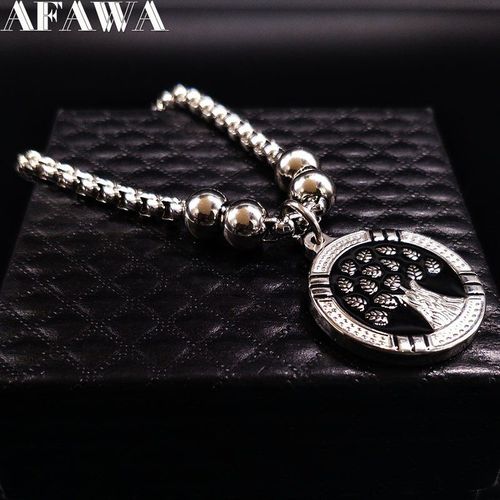 Bracelets Arbre De Vie En Acier Inoxydable 2021 Pour Femmes, Bijoux En Émail Noir Et Argent, B61428
