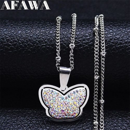 Collier À Petites Breloques En Acier Inoxydable Pour Femme, Chaîne En Cristal Blanc, Couleur Argent, N8042s01