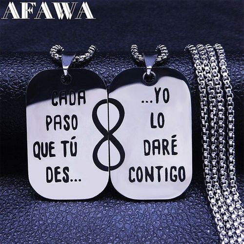 2pcs Caoa Paso Qué Tu Des Yo Lo Osez Contigo En Acier Inoxydable Chaîne Collier Femmes Couleur Argent Collier Bijoux Collier N3705s01