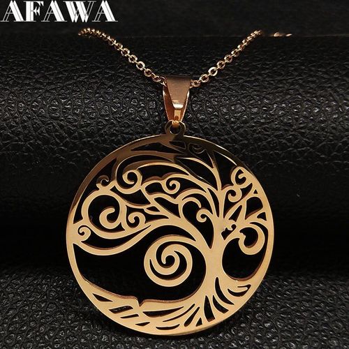 Collier Ras Du Cou Arbre De Vie Pour Femmes, En Acier Inoxydable, Or Rose, 2021, N32s01
