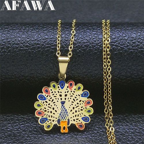 Colliers En Émail Multicolore Paon Pour Femmes, Bijoux En Acier Inoxydable, Pendentifs De Couleur Or, N9514s01