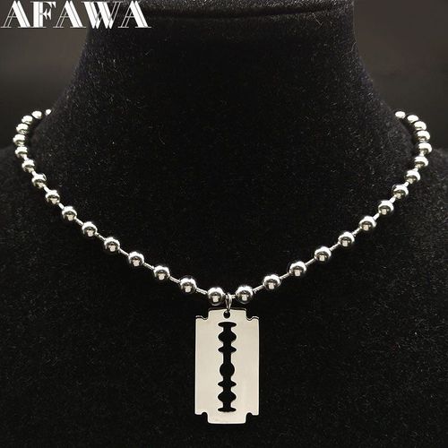 Collier Avec Lame En Acier Inoxydable Pour Femmes, Perle, Couleur Argent, Bijoux, N423s01, 2021