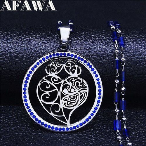Colliers À Breloques En Acier Inoxydable Pour Femmes, Collier Rond Couleur Argent, Cristal Bleu C¿Ur, Bijoux, Nxs01