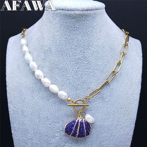Collier En Acier Inoxydable Avec Perles De Coquillage Violet Pour Femme Et Homme, Bijou De Mode, Couleur Or, Ni55s01, 2021