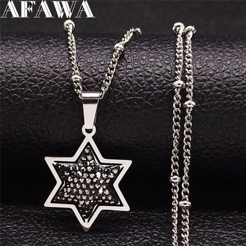 Collier En Acier Inoxydable Pour Femmes, Bijoux Hexagramme, Cristal Noir, Couleur Argent, Petits Colliers, N4866s01