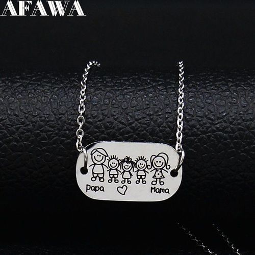Collier De Famille Papa Maman Et Deux Fils, Couleur Argent, En Acier Inoxydable, Bijoux Pour Femmes, N19605, 2021
