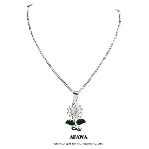 Colliers À Breloques En Acier Inoxydable, Cristal Vert Blanc, Fleur De Soleil, Colliers De Couleur Argent Pour Femmes, Petits Bijoux Girasol