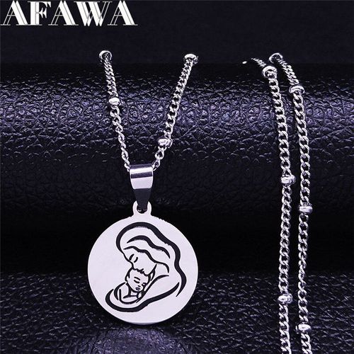 Collier À Breloques Maman Et Bébé En Acier Inoxydable, Couleur Argent, Petite Chaîne, Bijoux Pour Femmes, Nxs01
