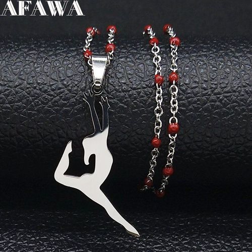 Collier De Ballet En Acier Inoxydable Pour Femmes, Chaîne Rouge, Couleur Argent, Bijoux Pour Danseuse, 2021, N19787