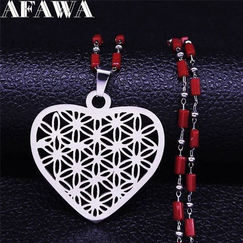 Colliers À Breloques En Acier Inoxydable Pour Femmes, Yoga, C¿Ur, Fleur De Vie, Couleur Argent, Bijoux, Cadeau De Saint Valentin, Nxs01