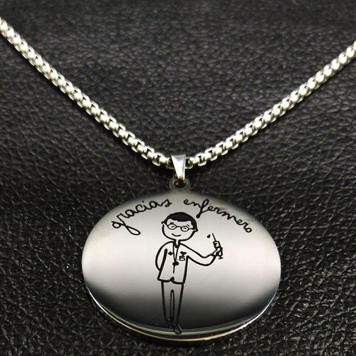 Colliers En Acier Inoxydable Pour Hommes, Chaîne De Couleur Noir Et Argent, Bijoux Enfermera Regalo, Cadeau De Fête D'infirmière, N837s01