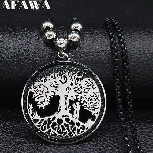 Collier Arbre De Vie Pour Couple, En Acier Inoxydable, Cristal, Couleur Argent, Noir, Bijoux, Mode 2021