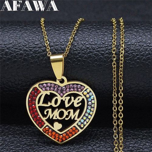 Colliers En Acier Inoxydable Avec Pendentif Coeur Amour Maman, Couleur Or, Pour Femmes, N4888s01