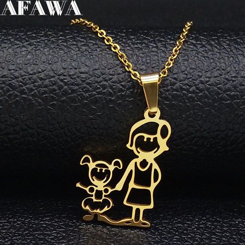 Collier En Acier Inoxydable Pour Maman Et Fille, Couleur Or, Pendentif, Bijoux