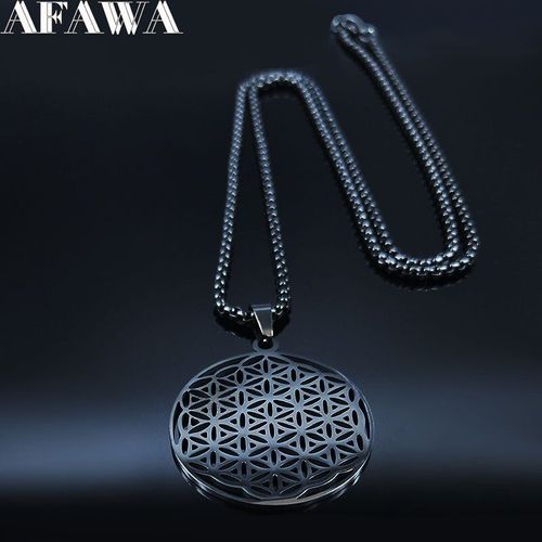 Collier Chaîne En Acier Inoxydable Avec Fleur De Vie Pour Homme Et Femme, Long Pendentif De Couleur Noire, 2021
