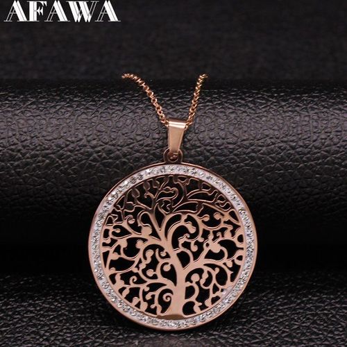 Collier Arbre De Vie En Acier Inoxydable Pour Femmes, Bijoux, Couleur Or Rose, N25s01, 2021
