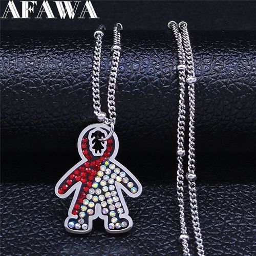 Collier À Breloques En Acier Inoxydable, Cristal Rouge, Couleur Argent, Pour Garçon, Amour, Femmes/Hommes, Bijoux