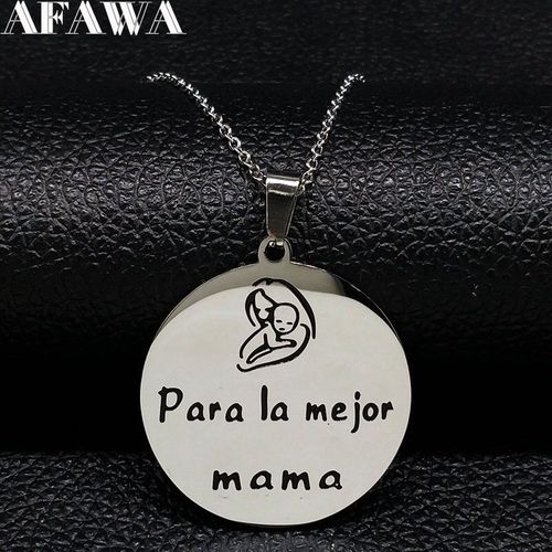 Collier Maman En Acier Inoxydable Pour Femmes, En Émail Noir, Couleur Argent, Pendentif, Bijoux