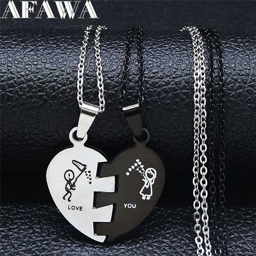 Collier De Couple En Acier Inoxydable, 2 Pièces, Puzzle C¿Ur D'amour, Pour Garçon Et Fille, Couleur Argent, Noir, Bijoux, Corazon Nxs01