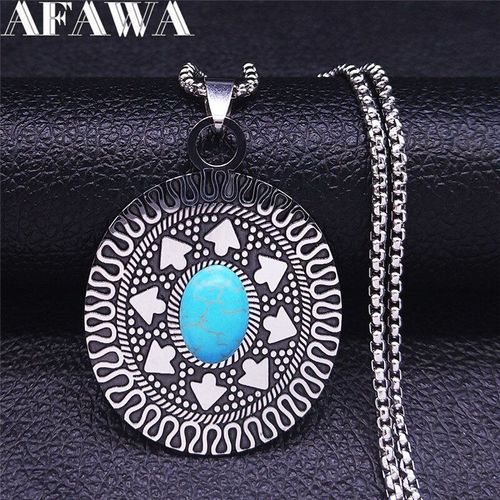 Collier En Acier Inoxydable Pour Femmes, Chaîne Ovale, Fleur Verte, Style Bohémien, 2021