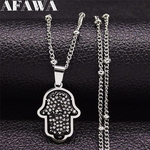 Collier À Breloques En Acier Inoxydable Pour Femme, Bijou En Cristal Noir, Couleur Argent, Petite Chaîne, N4873s01
