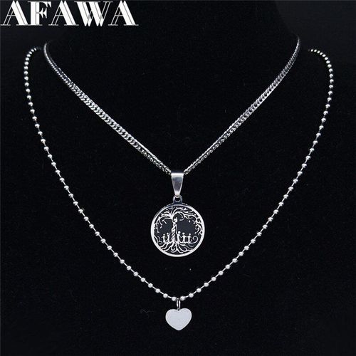 Collier Double Couche En Acier Inoxydable Pour Femmes, Arbre De Vie Familial, En Émail Noir, Bijoux, Cadenas, N1991s01