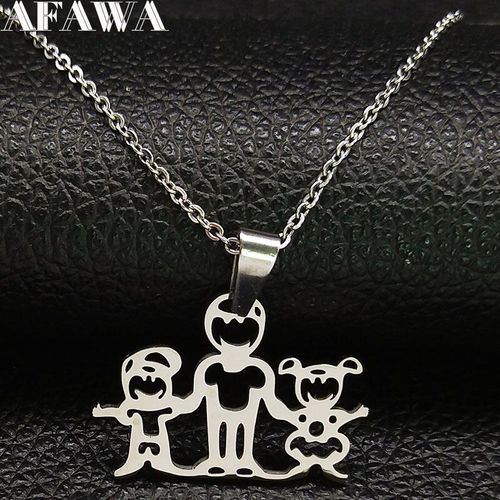Collier Avec Pendentif En Acier Inoxydable Pour Père Et Fille, Bijou De Famille, Couleur Argent, Cadeau De Fête Des Pères, N335s01