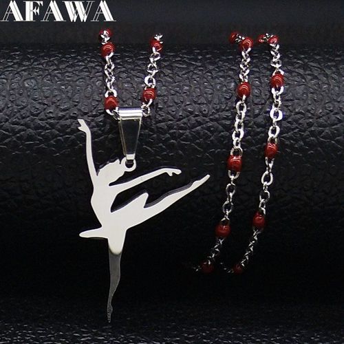Collier Chaîne Rouge De Ballet En Acier Inoxydable Pour Femmes, Pendentif De Danse De Couleur Argent, 2021, N19788
