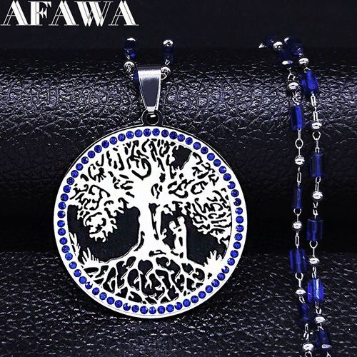 Colliers À Breloques Arbre De Vie Garçon, Amour Gilr, Cristal Bleu, En Acier Inoxydable, Couleur Argent, Bijoux Pour Femmes/Hommes, N77s01