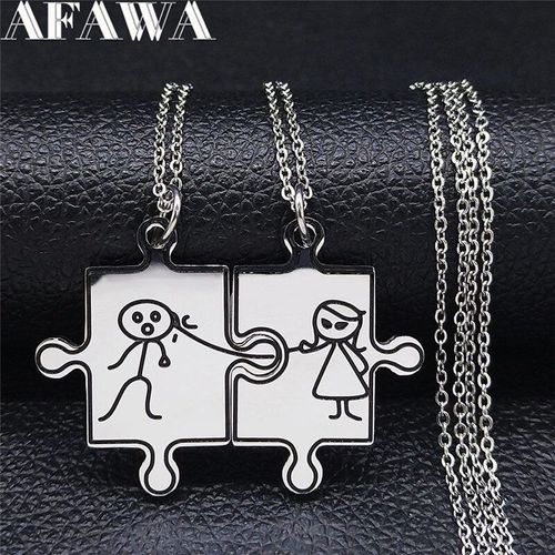 Collier Avec Pendentif En Acier Inoxydable, 2 Pièces, Puzzle Pour Garçon Et Fille, Couleur Argent Et Noir, Bijoux Pour Couple, Référence Nxs01