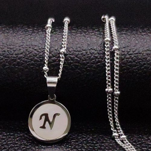 Collier Et Pendentif En Acier Inoxydable Pour Femmes, Coquille De Lettres N, Colliers Et Pendentifs De Couleur Argent, Bijoux Féminins, 2021, N193s03