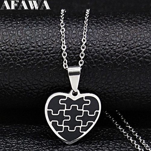 Collier En Acier Inoxydable Avec Puzzle C¿Ur D'amour Pour Femmes Et Hommes, Petite Chaîne En Émail Noir, Bijoux Colgante Mujer N19875, 2021